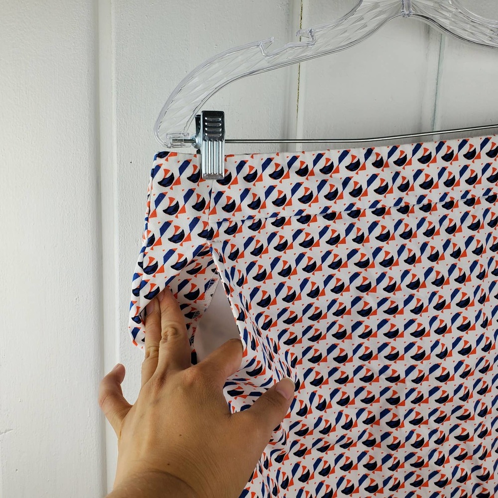 Ann Taylor Madison Womens 8 Orange Navy Blue White Geometric Pencil Skirt - Picture 2 of 11